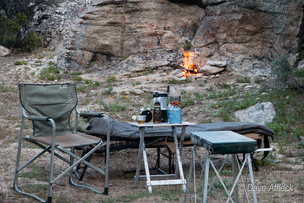 What my camp typically looks like, everything I need for a good meal and a great nights sleep