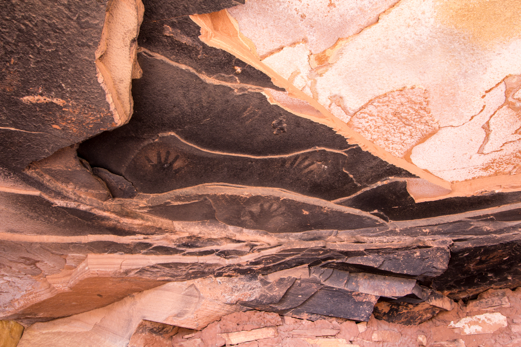 Reverse handprints on ceiling of Fallen Roof alcove