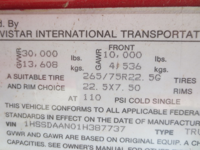 2001 International 4900 Single Axle Dump Truck