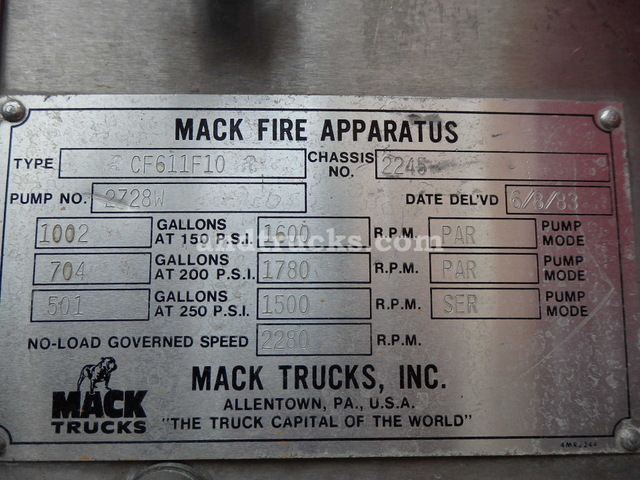 1983 Mack CF611F water fire pumper truck