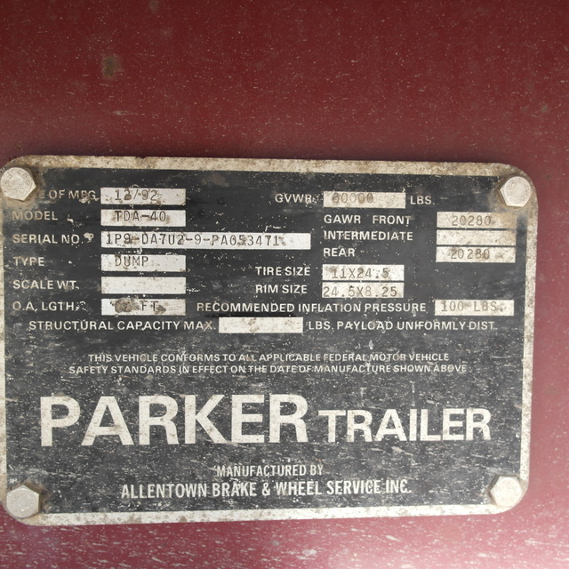 1993 Parker 60 Yard Dump Trailer