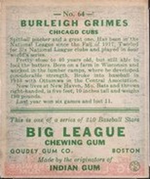 1933 Goudey card #64 (Back)