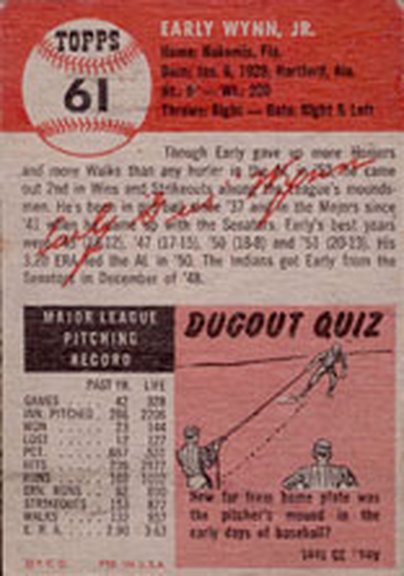 1953 Topps card #61 of Early Wynn