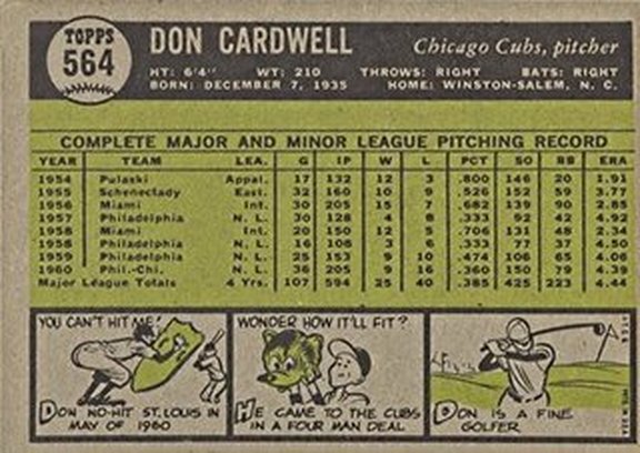 1961 Topps #564 of Don Cardwell