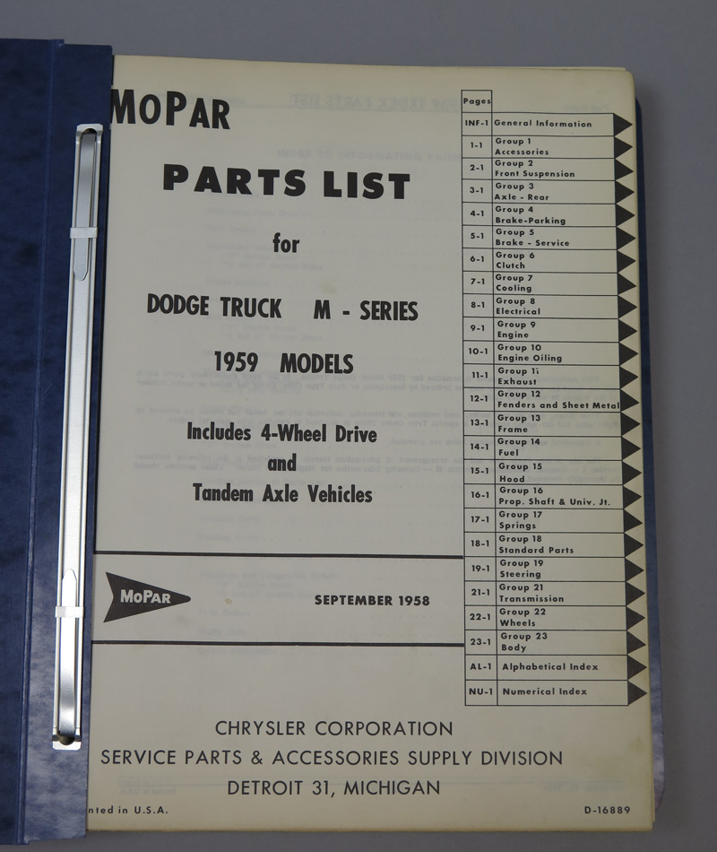 1959 Dodge Power Wagon Truck Pickup Town Panel Parts List Book Catalog