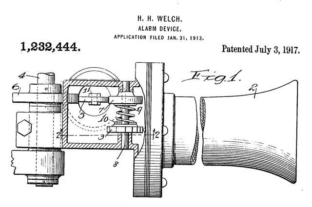 patent drawing of car alarm 1913