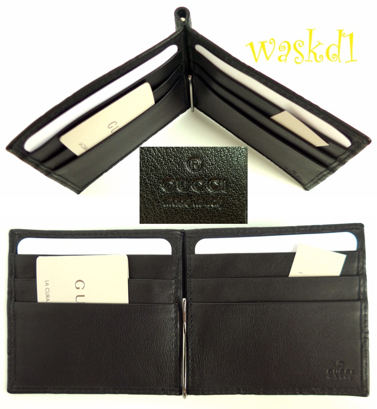 GUCCI Mens black GUCCISSIMA leather MONEY CLIP bifold wallet NIB Authentic $320! | eBay