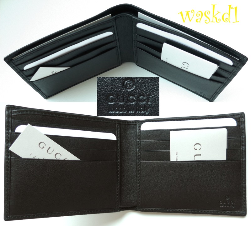 Gucci Mens Black Leather Guccissima Embossed Bifold Wallet