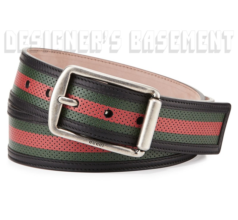 GUCCI green-red Perforated Web Leather 90 square Logo buckle belt NWT Authentic! | eBay