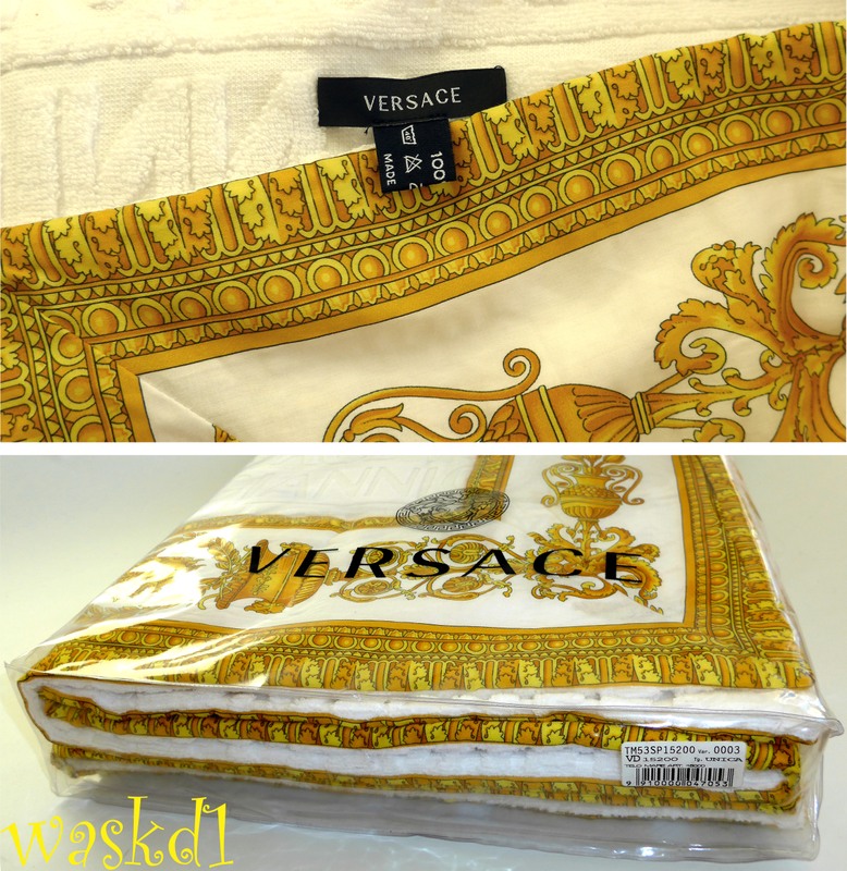 VERSACE white Signature terry Gold BAROQUE border BEACH blanket Towel
