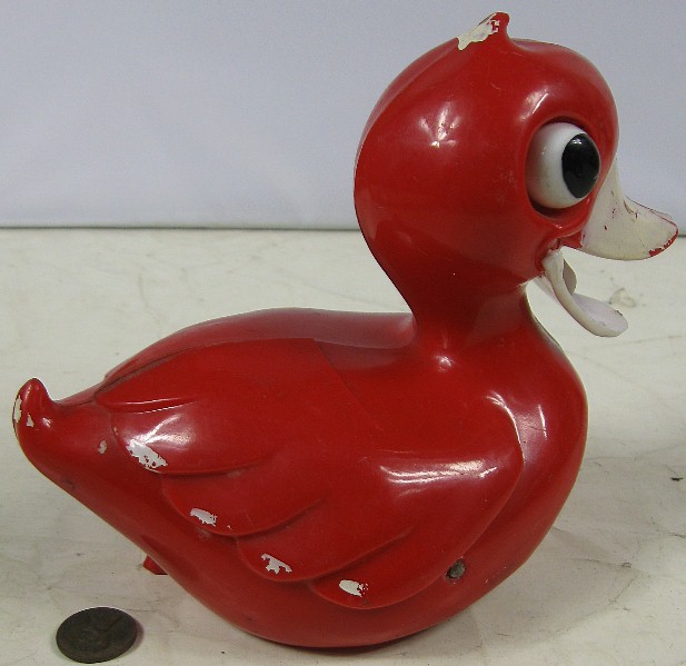 Vintage 1950's Hard Plastic Quaking Eye Rolling Duck