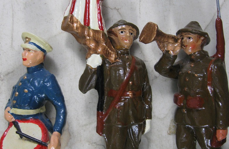 TS4 日本軍兵士 少年兵他 土人形 置物3体セット アンティーク 骨董品 Lot of Vintage 1920's Composition Trico Japan 5 1/2” Tall WWI