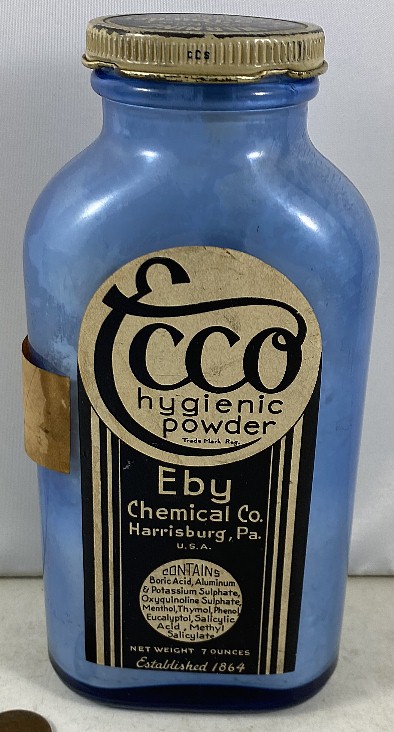 Vintage 1930s Cobalt Blue Labeled Medicine Ecco Hygienic Powder