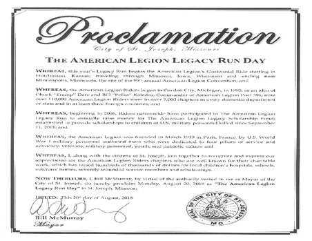 2018 Legacy Run Proclamations