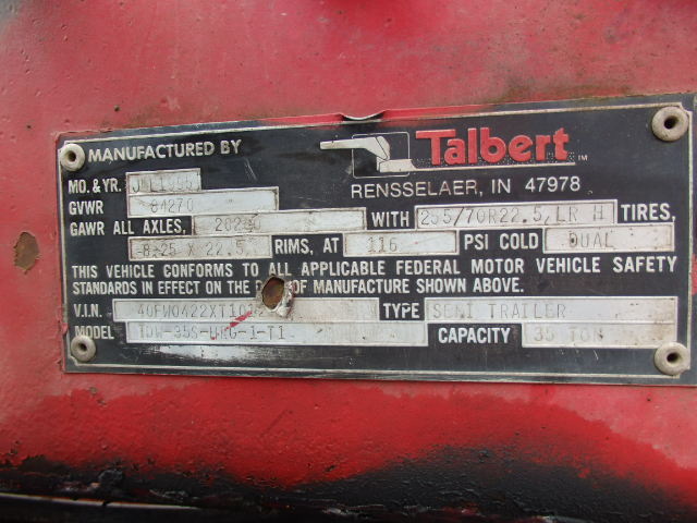 1995 Talbert TDW35S 35 Ton Trailer