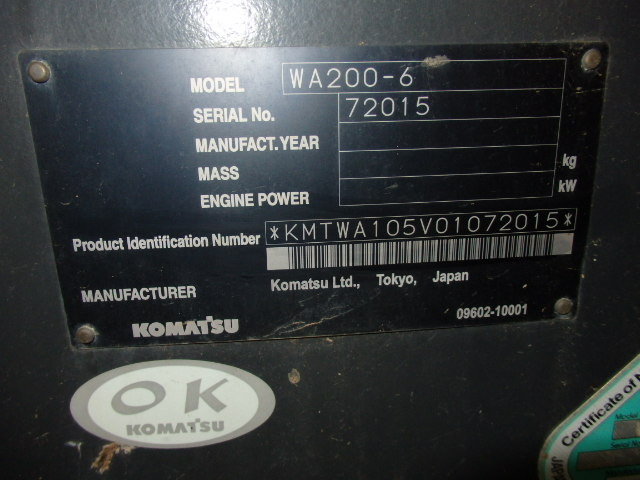 2012 Komatsu WA200-6 Wheel Loader