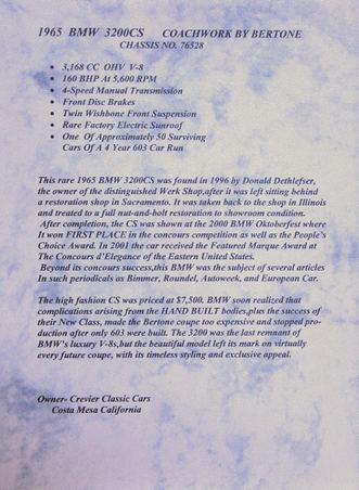 1965 BMW 3200CS Bertone Coupe Preliminar