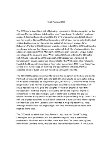 Auto Trader Package - 1965 Pontiac GTO