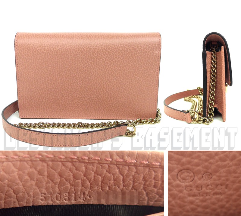 GUCCI dusty Pink Pebbled Leather INTERLOCKING G Mini CHAIN bag wallet NWT Authen | eBay