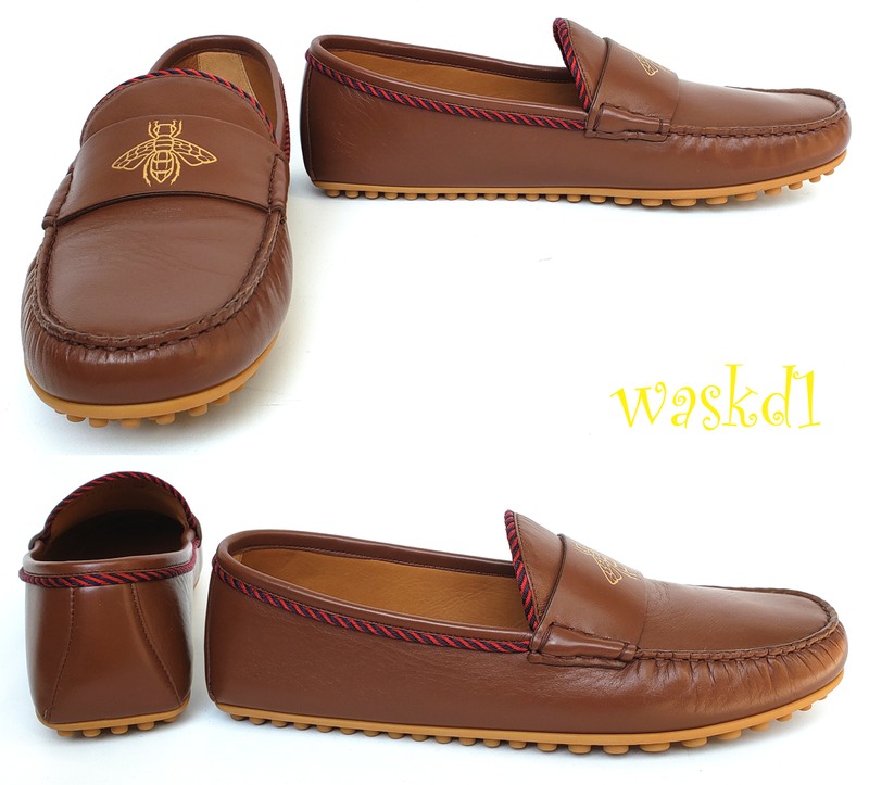 GUCCI men 11G Cognac leather KANYE gold BEE driving