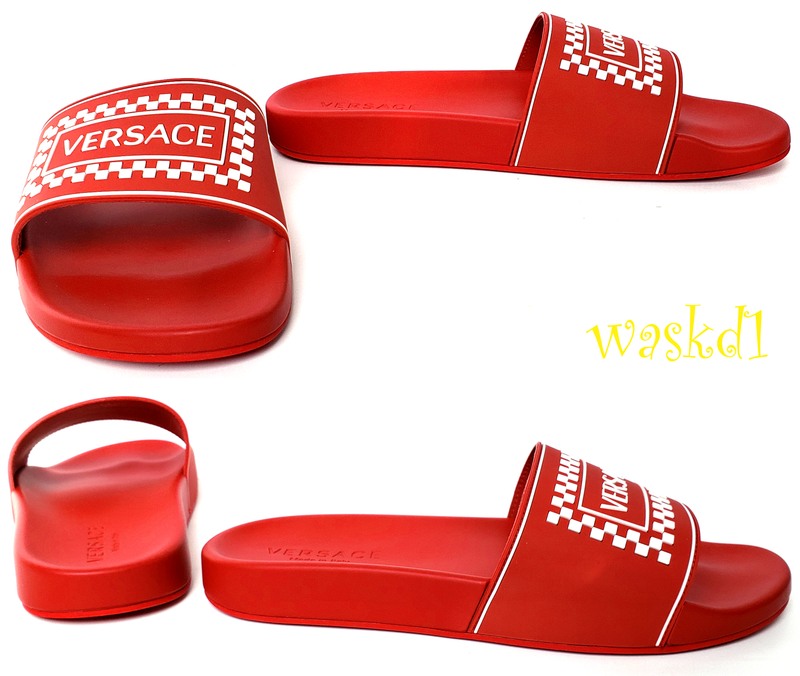 red versace flip flops